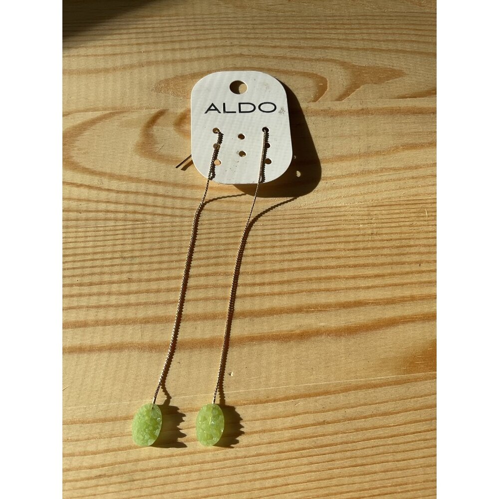Aldo Long Green Stone Dangle Earrings